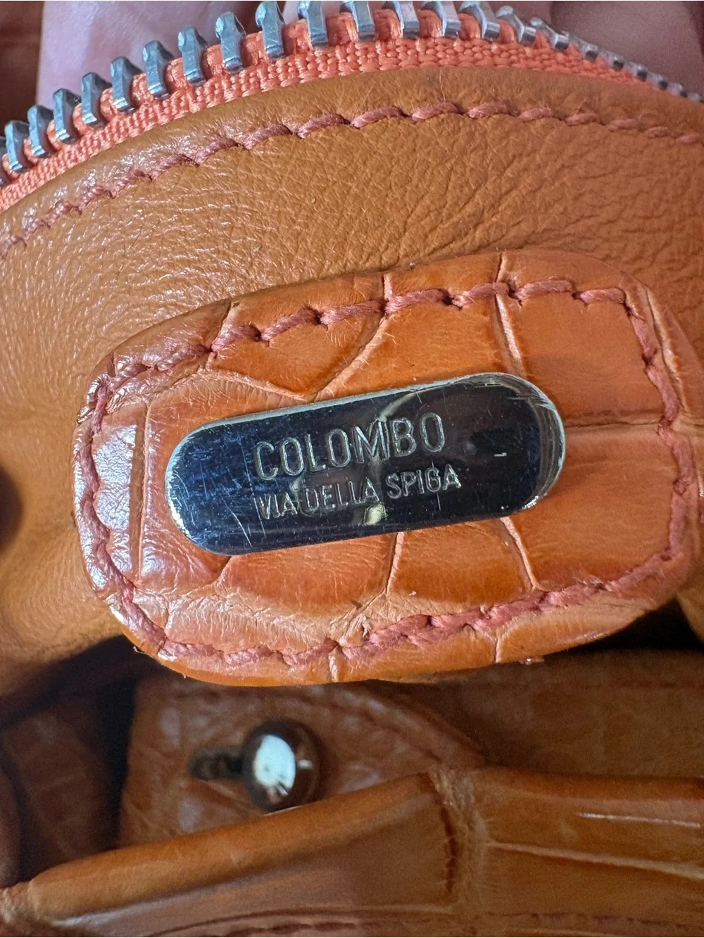 Colombo Via Della Spiga Orange Crocodile Leather Bag